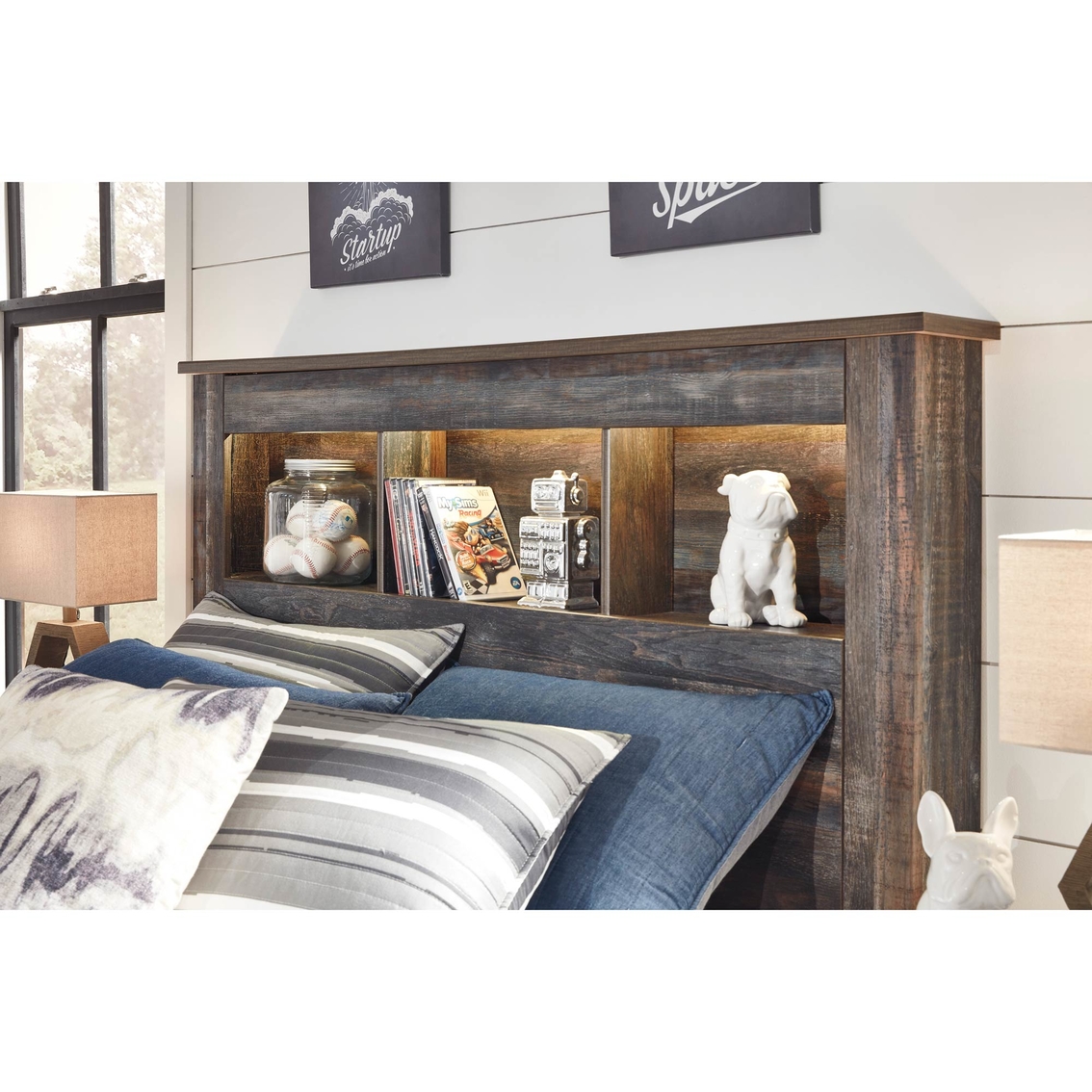 Signature Design by Ashley Drystan Bookcase Headboard Bed with 2 Side Storage Units - Image 7 of 8