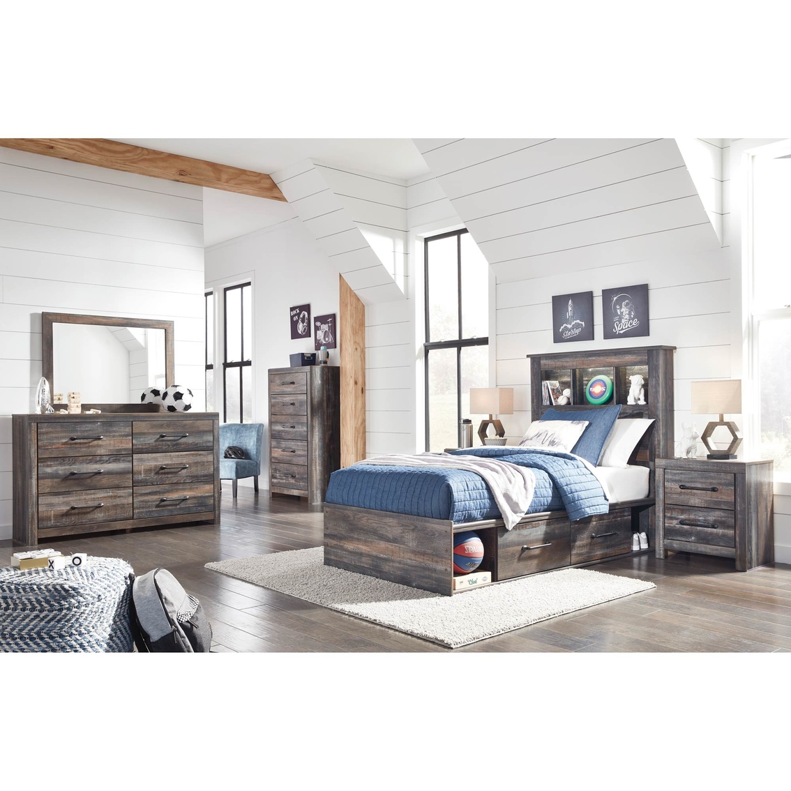 Signature Design by Ashley Drystan Bookcase Headboard Bed with 2 Side Storage Units - Image 8 of 8