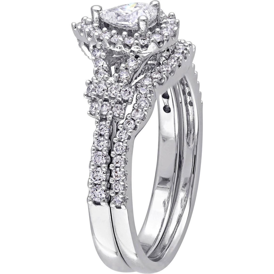 Diamore 14k White Gold 7/8 Ctw Pear Cut Diamond Halo Bridal Set ...