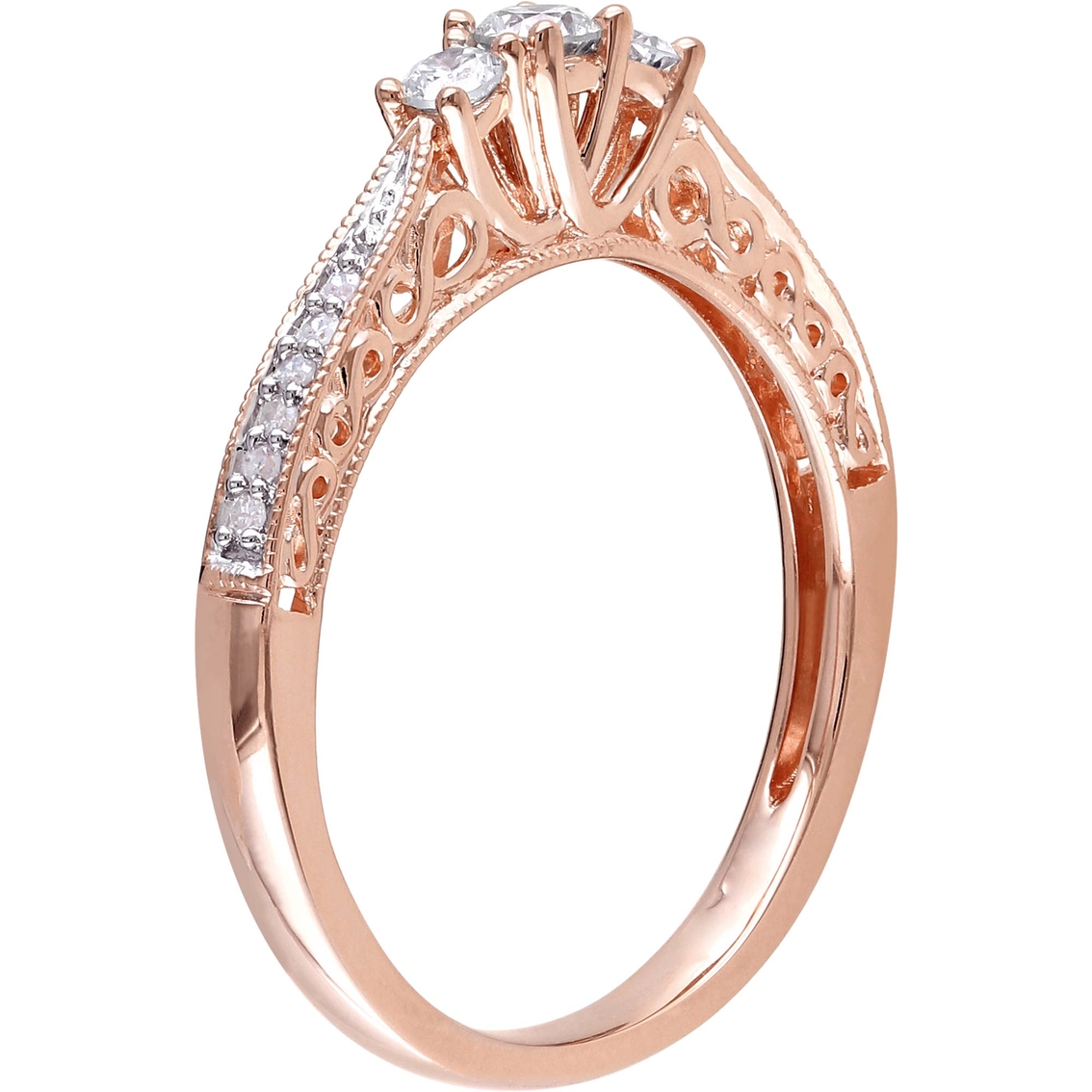 Diamore 10K Rose Gold 1/4 CTW Diamond 3 Stone Engagement Ring - Image 2 of 3