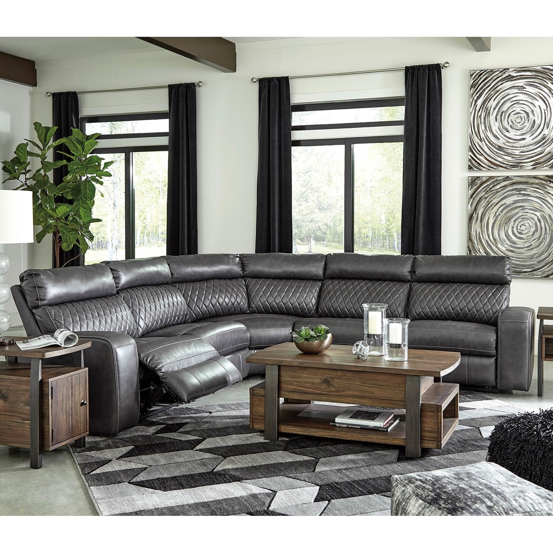Signature Design by Ashley Samperstone 5 pc. Sectional with 3 Reclining Seats - Image 3 of 4