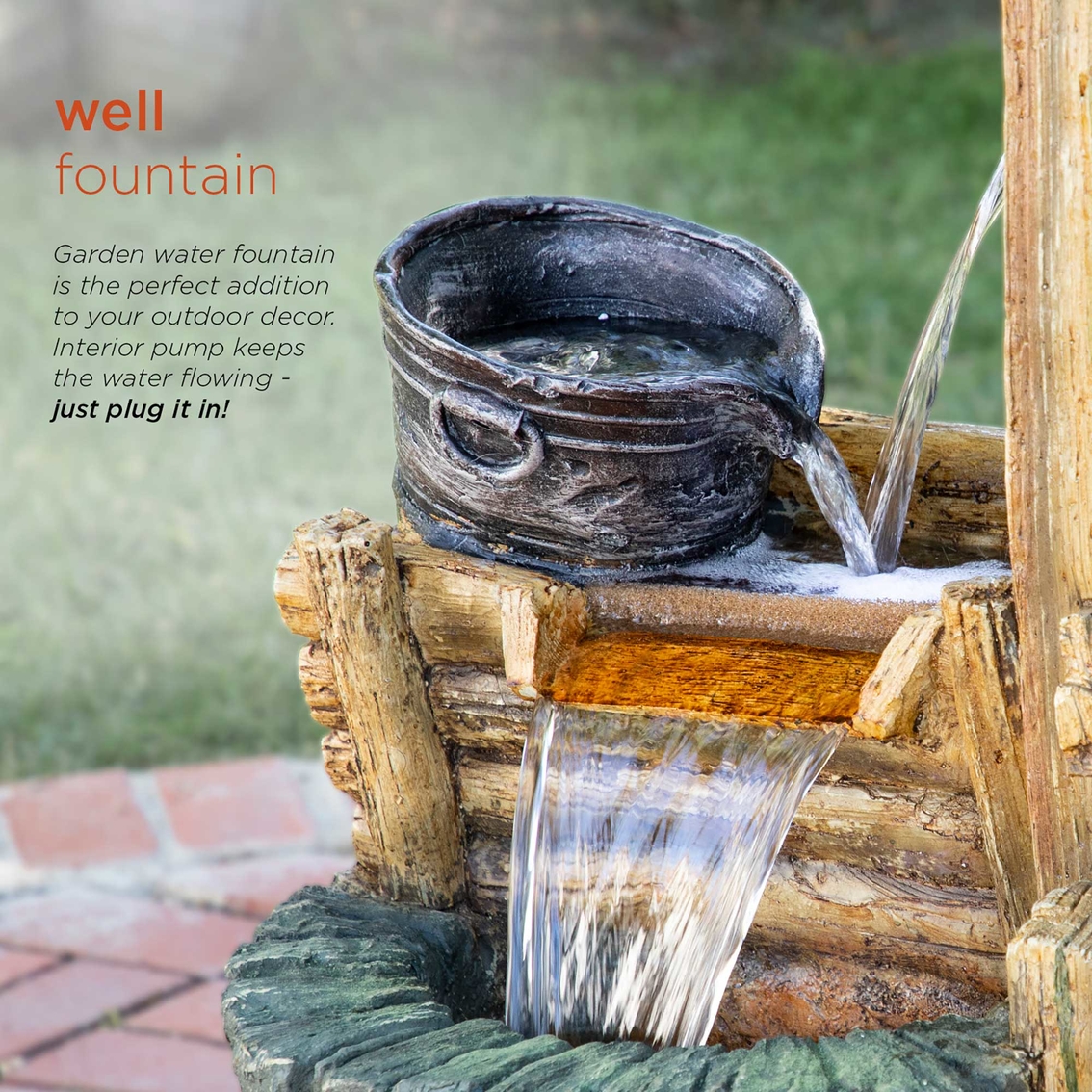 Alpine Water Well Fountain with Bucket Tier - Image 3 of 7