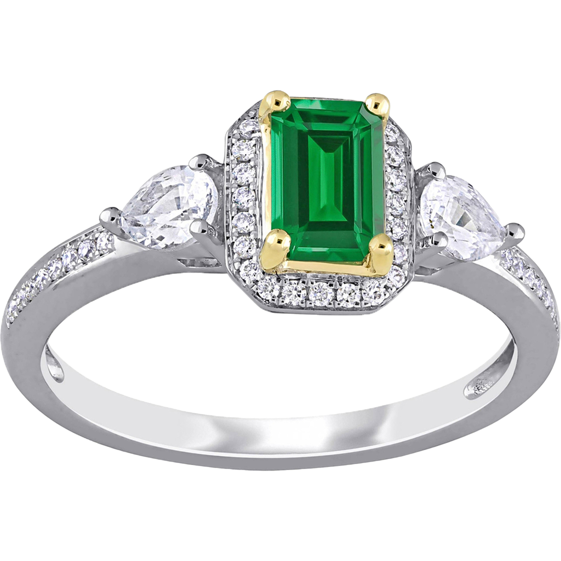 Sofia B. 14k Gold Emerald, White Sapphire And 1/8 Ctw Diamond 3 Stone ...