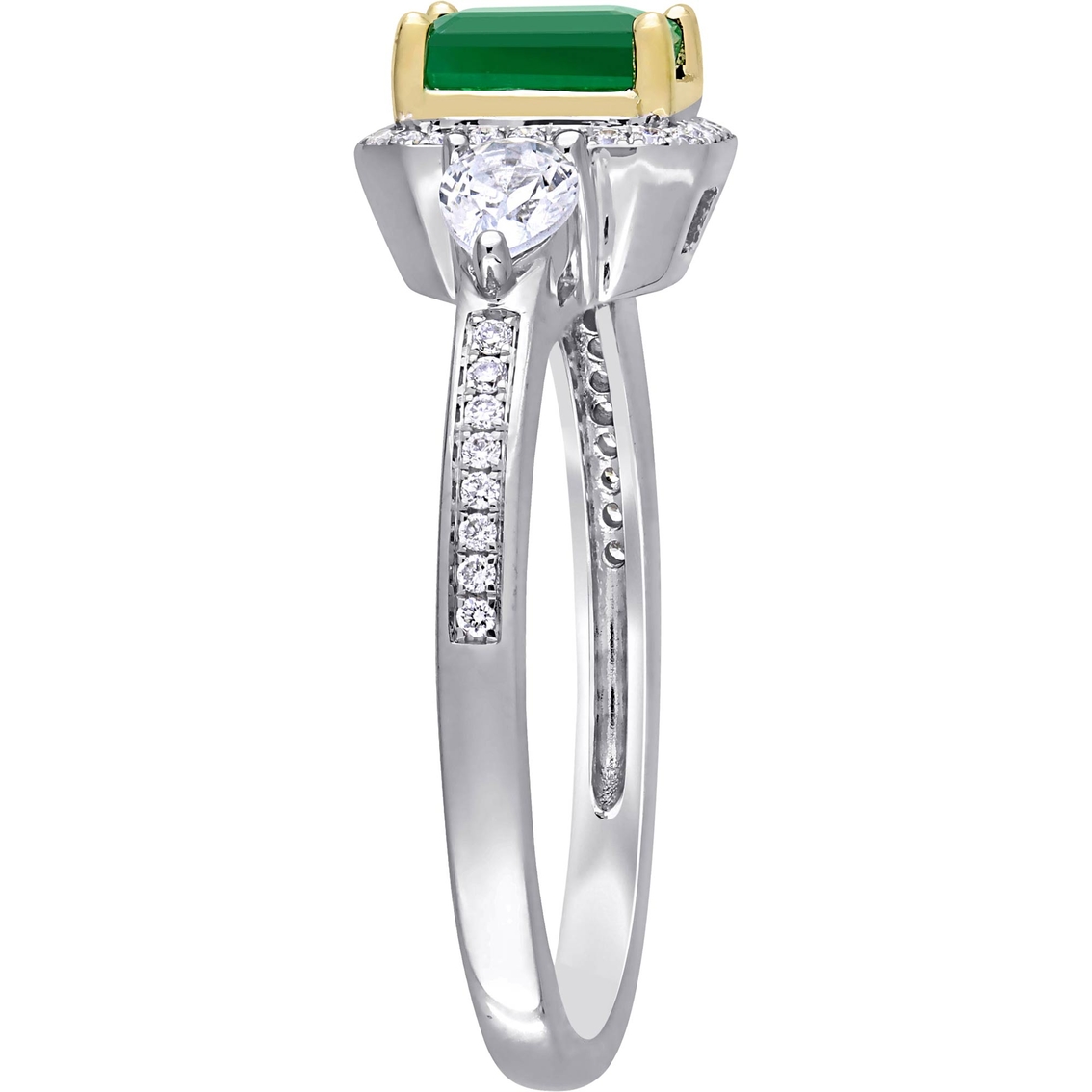 Sofia B. 14K Gold Emerald, White Sapphire and 1/8 CTW Diamond 3 Stone Ring - Image 3 of 4