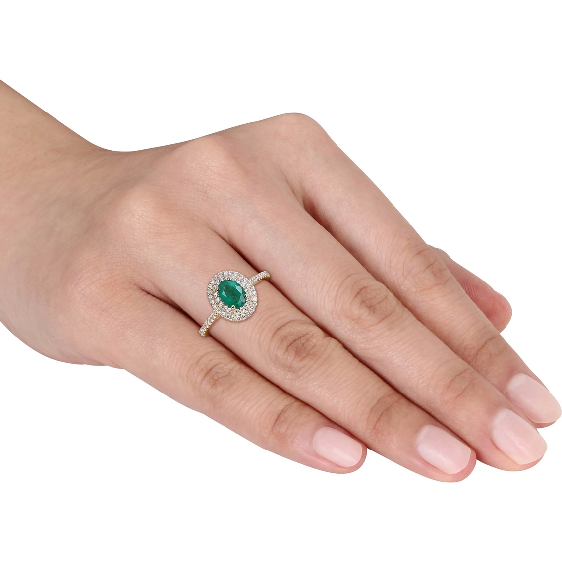 Sofia B. 14K Yellow Gold Oval Cut Emerald and 1/3 CTW Diamond Double Halo Ring - Image 4 of 4