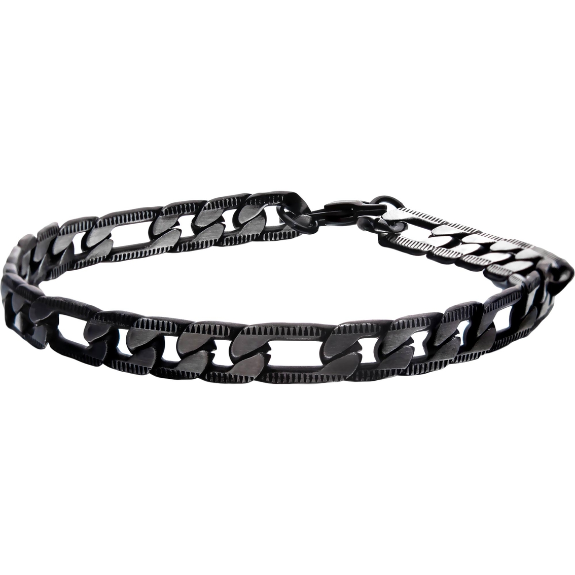 INOX Stainless Steel Black IP Figaro Bracelet