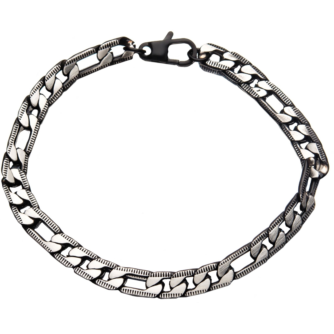 INOX Stainless Steel Black IP Figaro Bracelet - Image 2 of 3