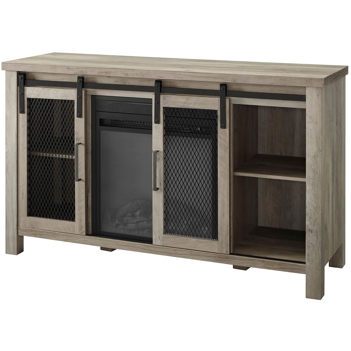 Walker Edison 48 in. Rustic Farmhouse Fireplace TV Stand with Sliding Doors - Image 2 of 4