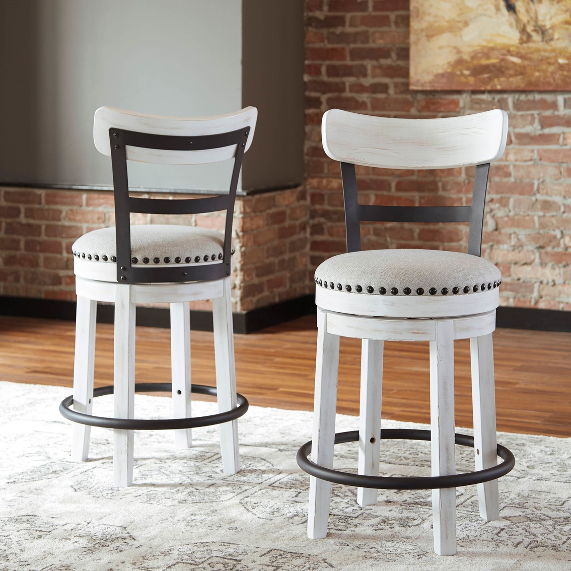 Signature Design by Ashley Valebeck 5 pc. Counter Table with 4 White Stools - Image 3 of 4