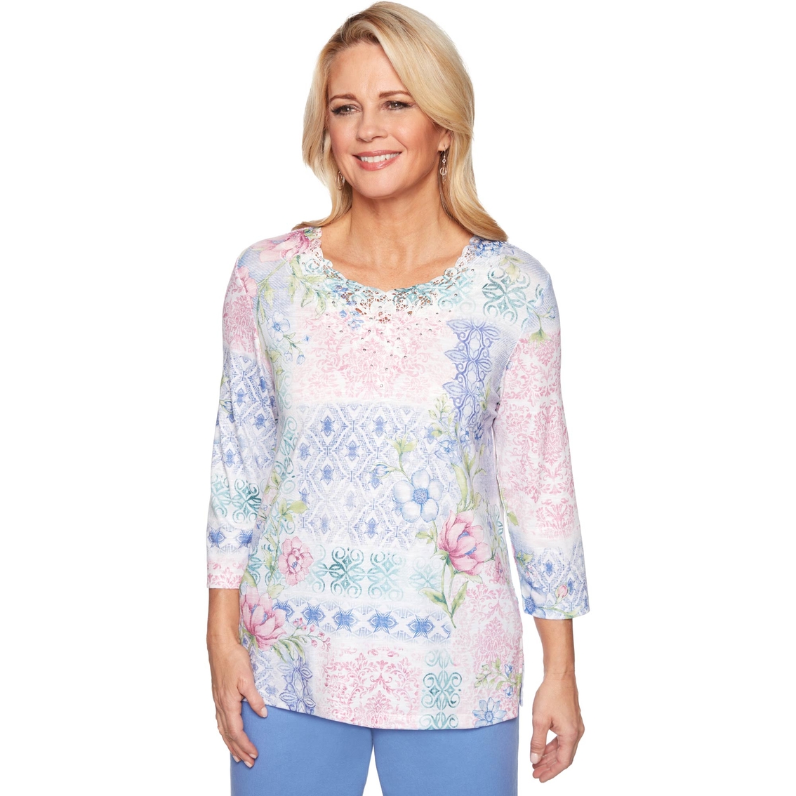 Alfred Dunner Knit Flrl Patchwork Top | Tops | Clothing & Accessories ...