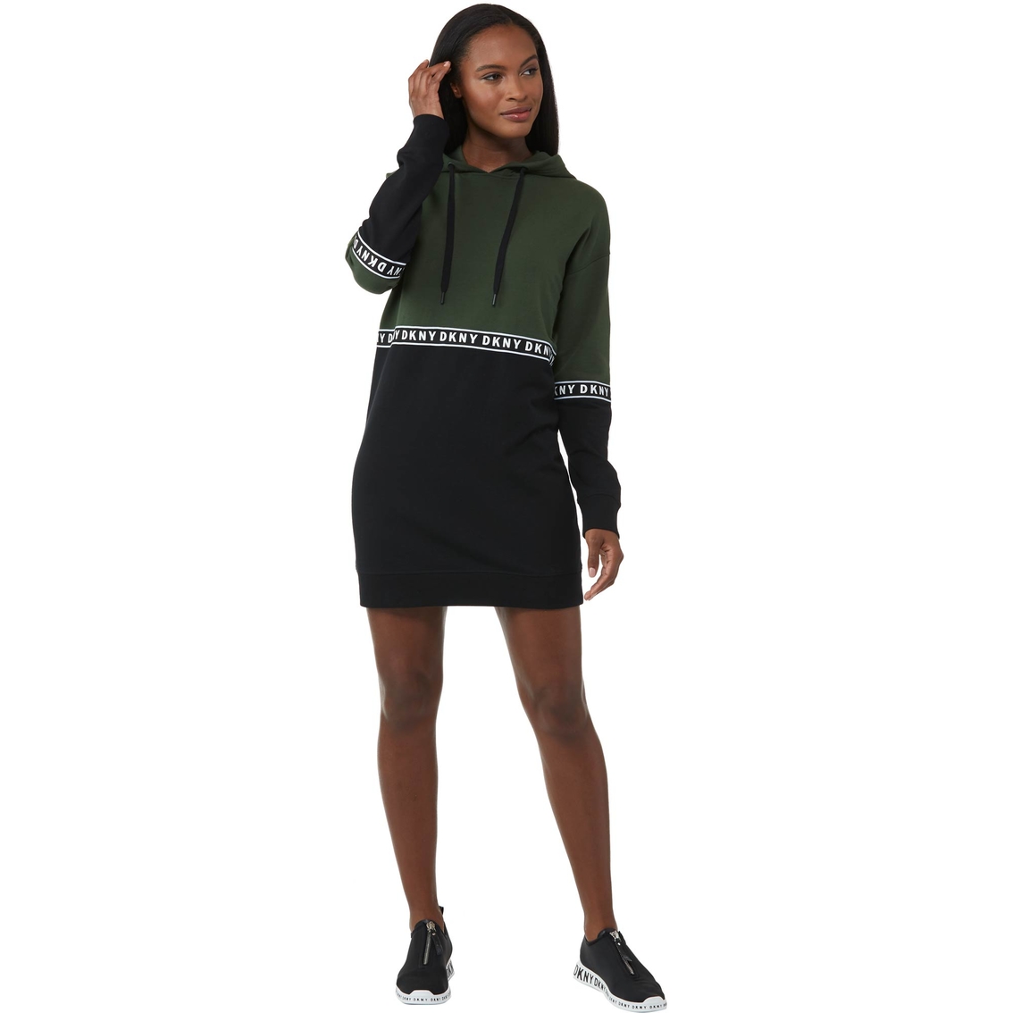 Dkny Sport Boxy Hooded Sweatshirt Dress With Taping | Dresses