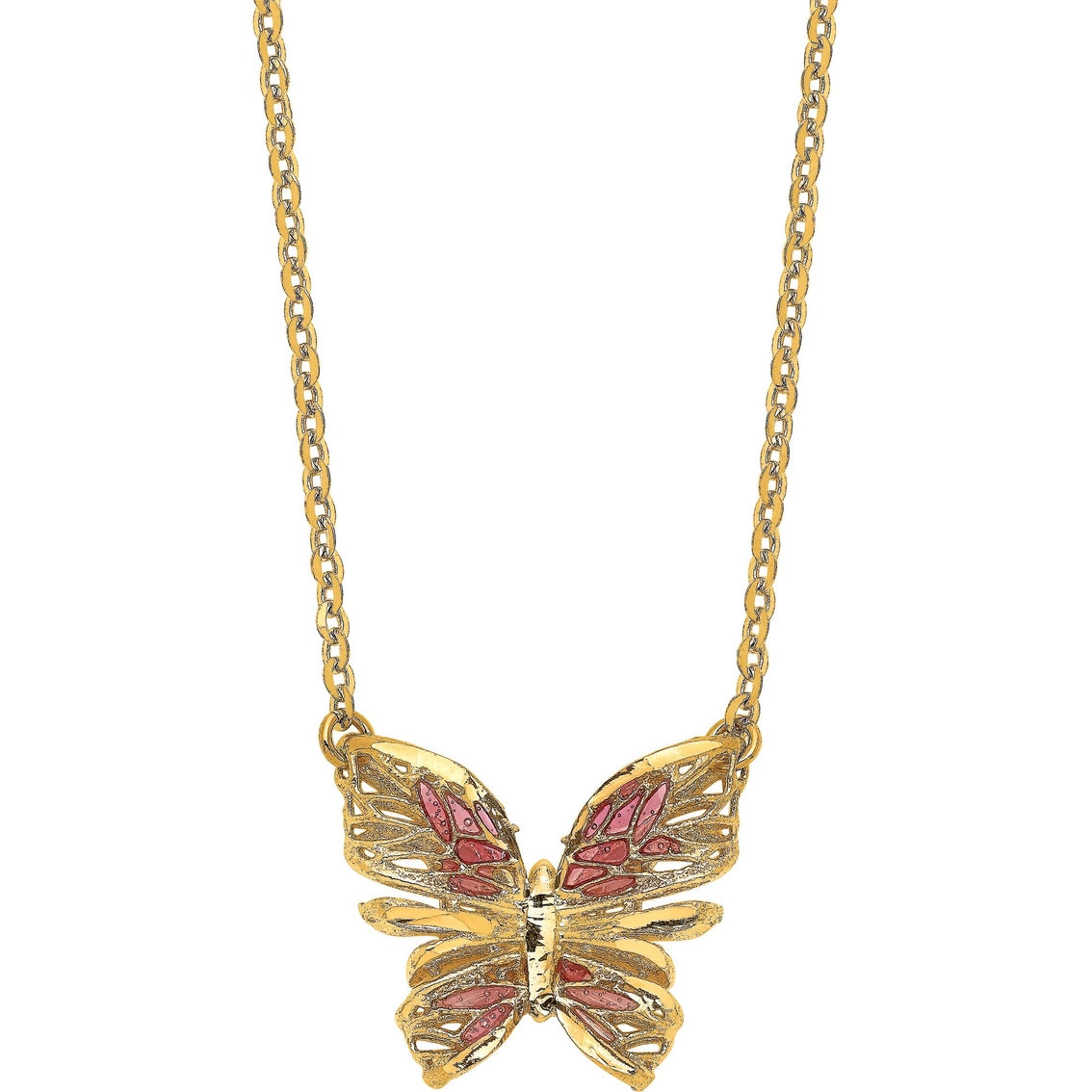 14k Polished Diamond-cut With Pink Enamel Butterfly Necklace | Gold ...