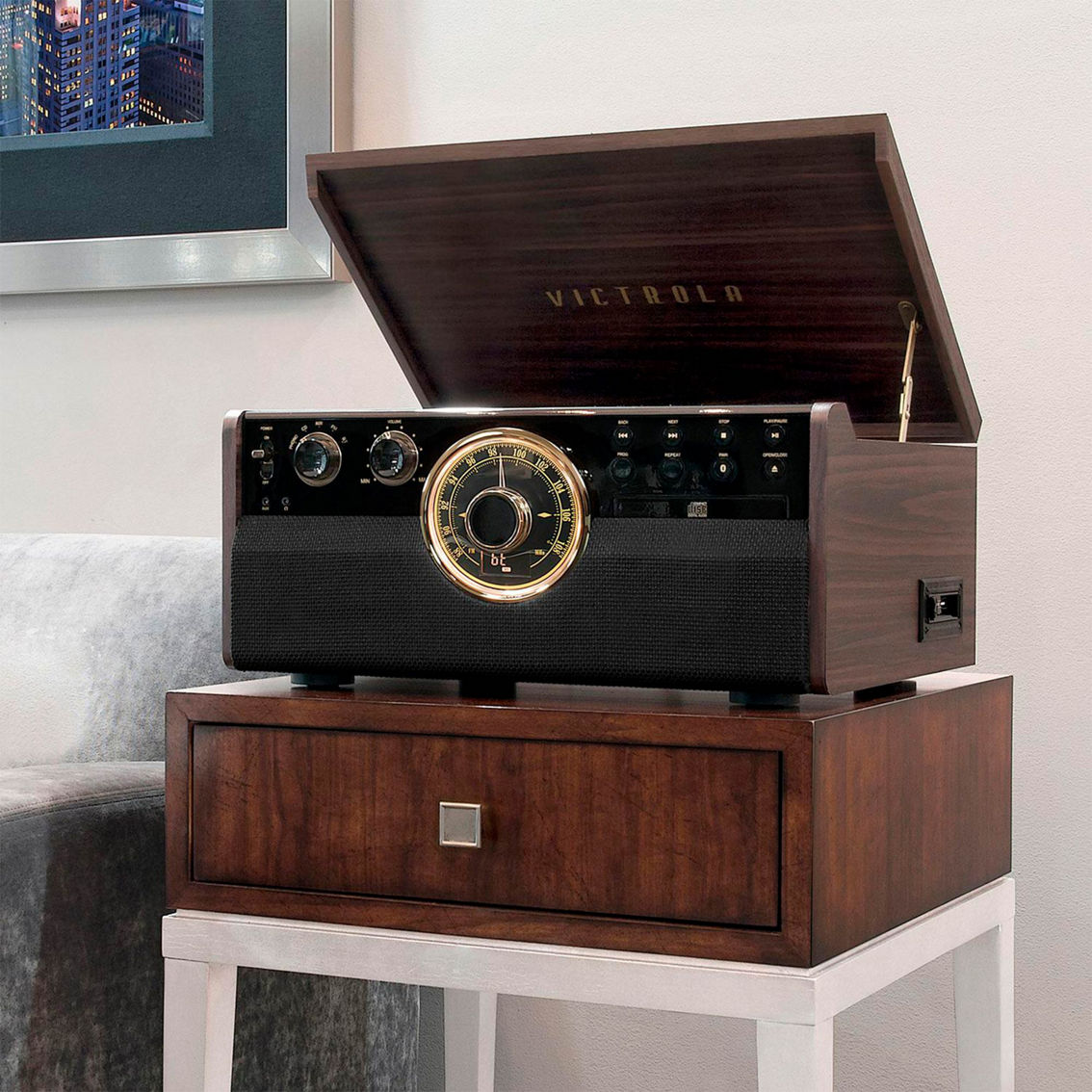 Victrola Turntable, Radio, CD and Cassette Player with Bluetooth - Image 3 of 3