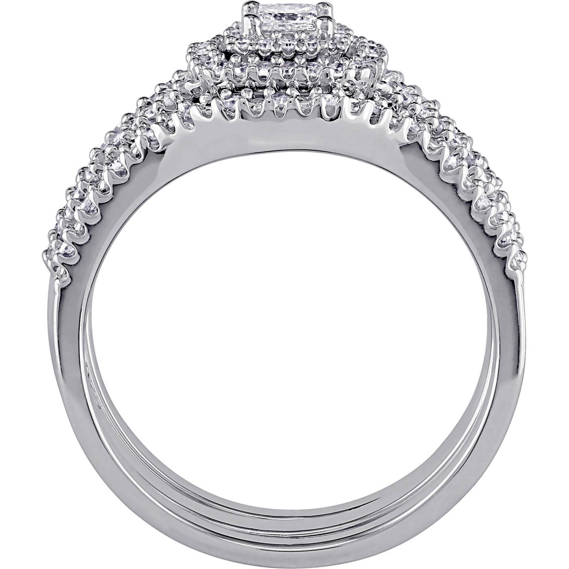 Diamore 1/2 CTW Diamond Halo 3 pc. Bridal Set in Sterling Silver - Image 3 of 4