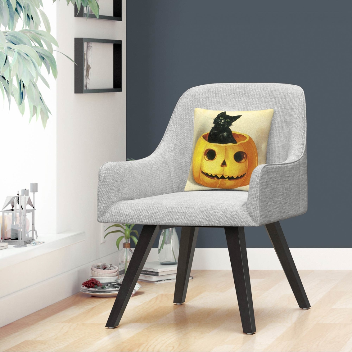 Trademark Fine Art Black Cat Happy Jack O Lantern Halloween Decorative Throw Pillow - Image 3 of 3