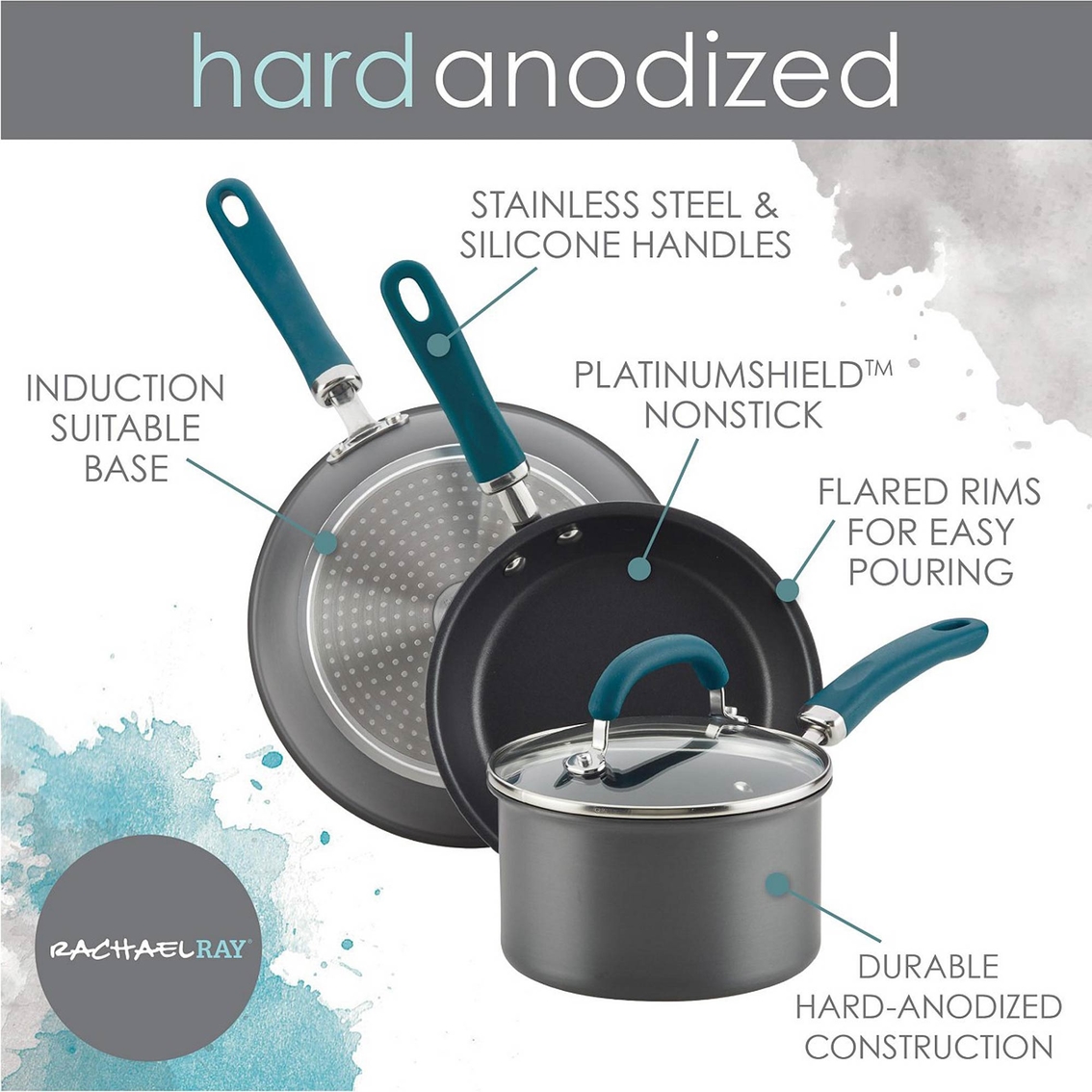 Rachael Ray Create Delicious Hard Anodized Aluminum Nonstick 11 pc. Cookware Set - Image 6 of 7