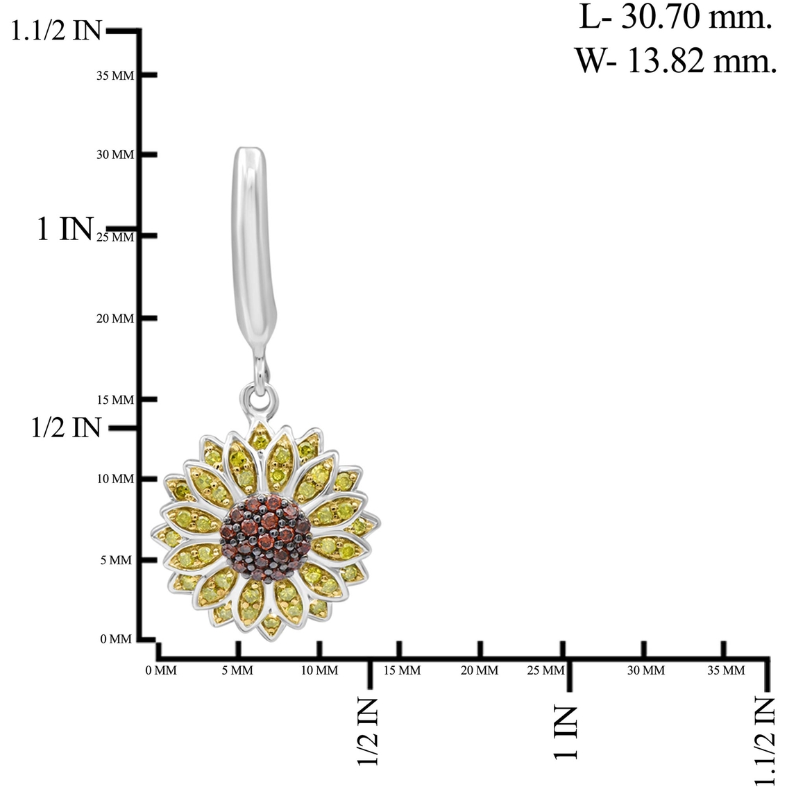 Sterling Silver 1/2 CTW Red and Yellow Diamond Flower Dangling Earrings - Image 3 of 3