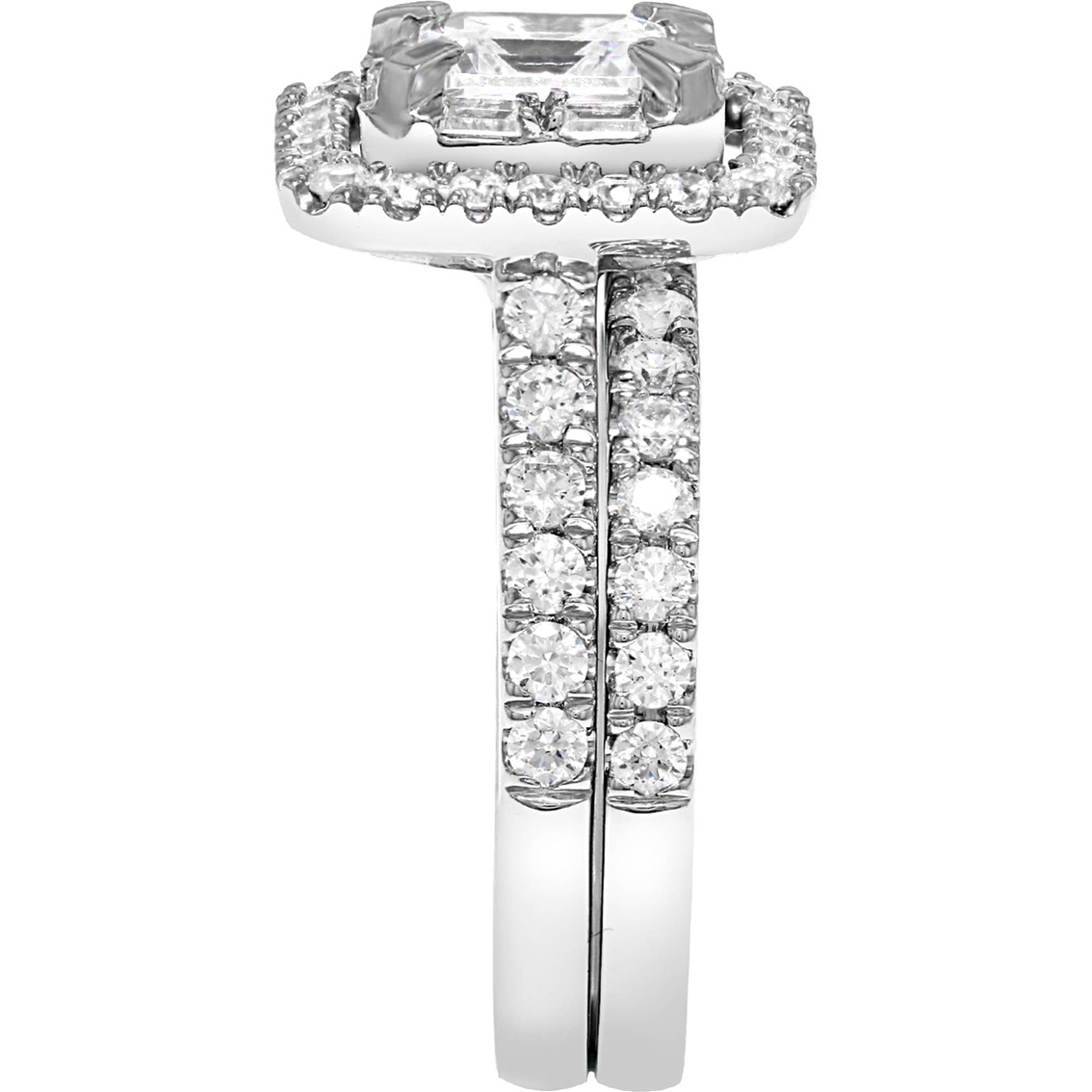 14K White Gold 2 CTW Emerald Cut Bridal Set Size 7 - Image 2 of 3