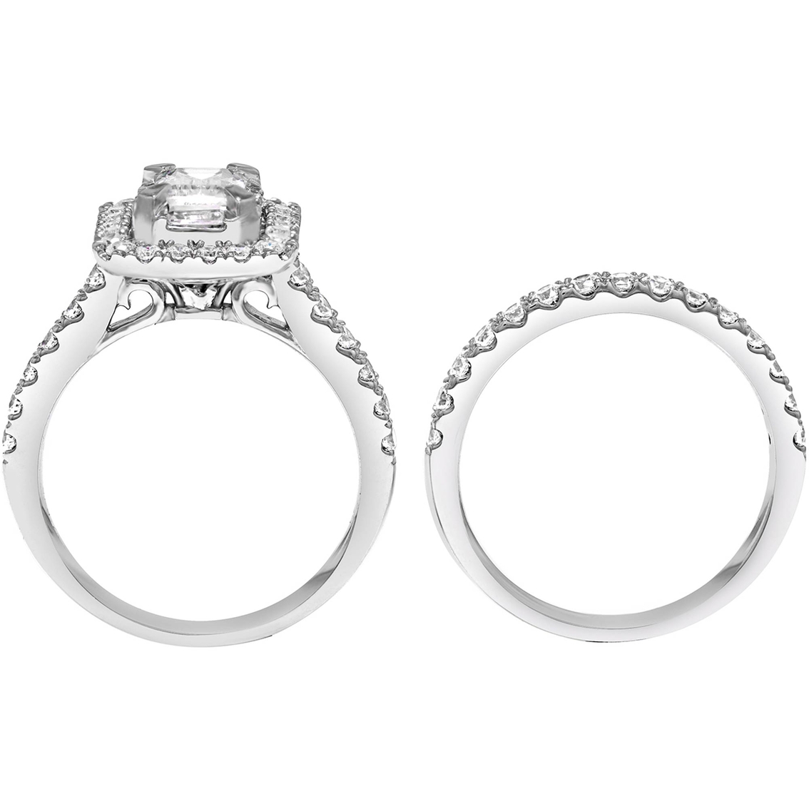 14K White Gold 2 CTW Emerald Cut Bridal Set Size 7 - Image 3 of 3