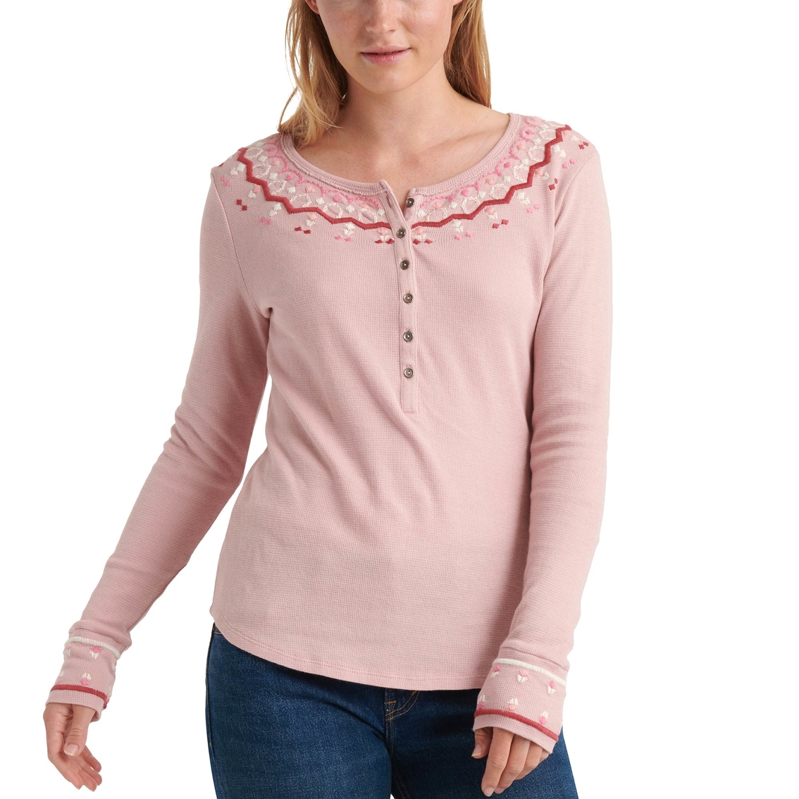 Lucky Brand Embroidered Necklace Thermal, Tops