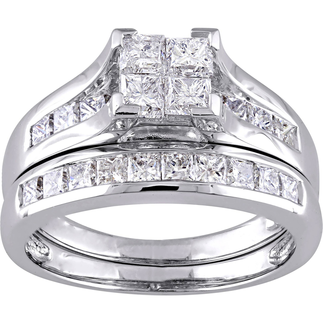 Engagement Bridel Trio Ring Set Certified 14K White Gold 2.9 Ct Princess Diamond 