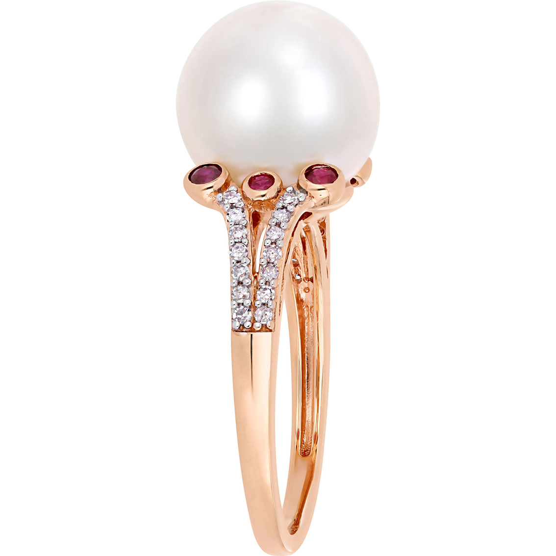 Michiko 10K Rose Gold 1/7 CTW Diamond Cultured Pearl and Ruby Split Shank Ring - Image 2 of 4