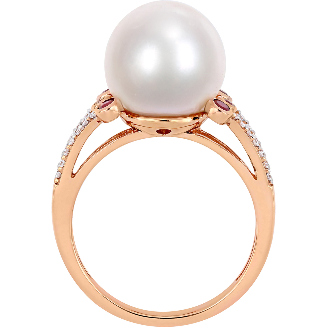 Michiko 10K Rose Gold 1/7 CTW Diamond Cultured Pearl and Ruby Split Shank Ring - Image 3 of 4