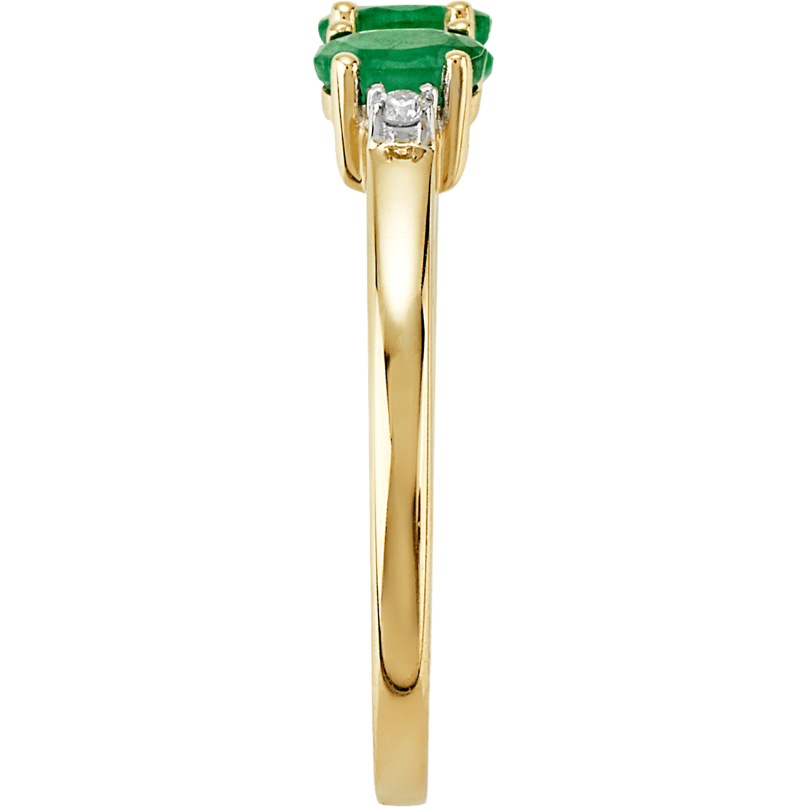 10K Yellow Gold Genuine Emerald Oval with Round White Topaz 3 Stone Ring - Image 3 of 3