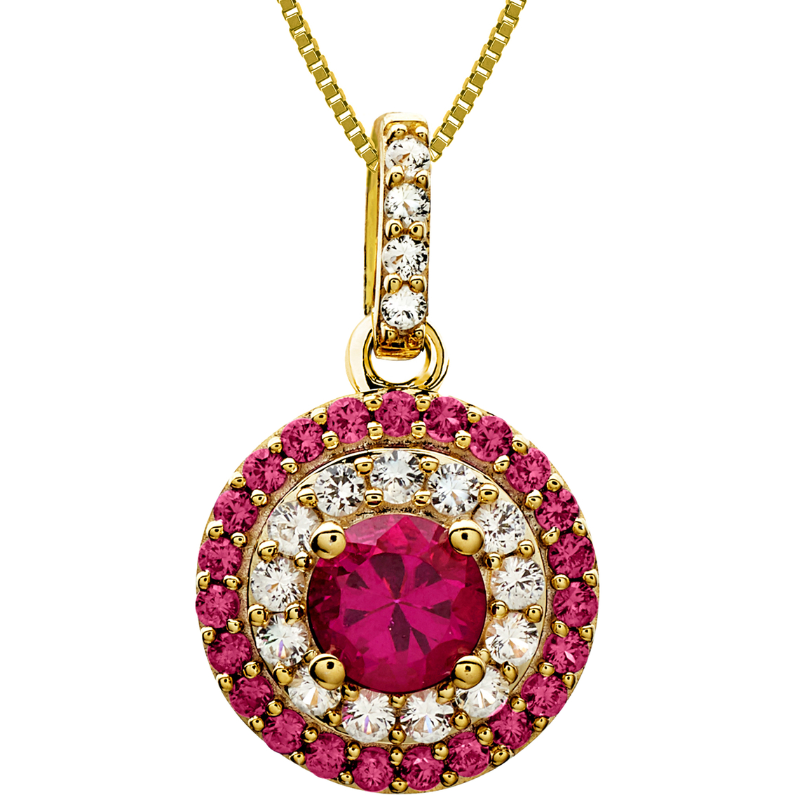 Sterling Silver 10k Gold Plate Created Ruby And White Sapphire Pendant ...