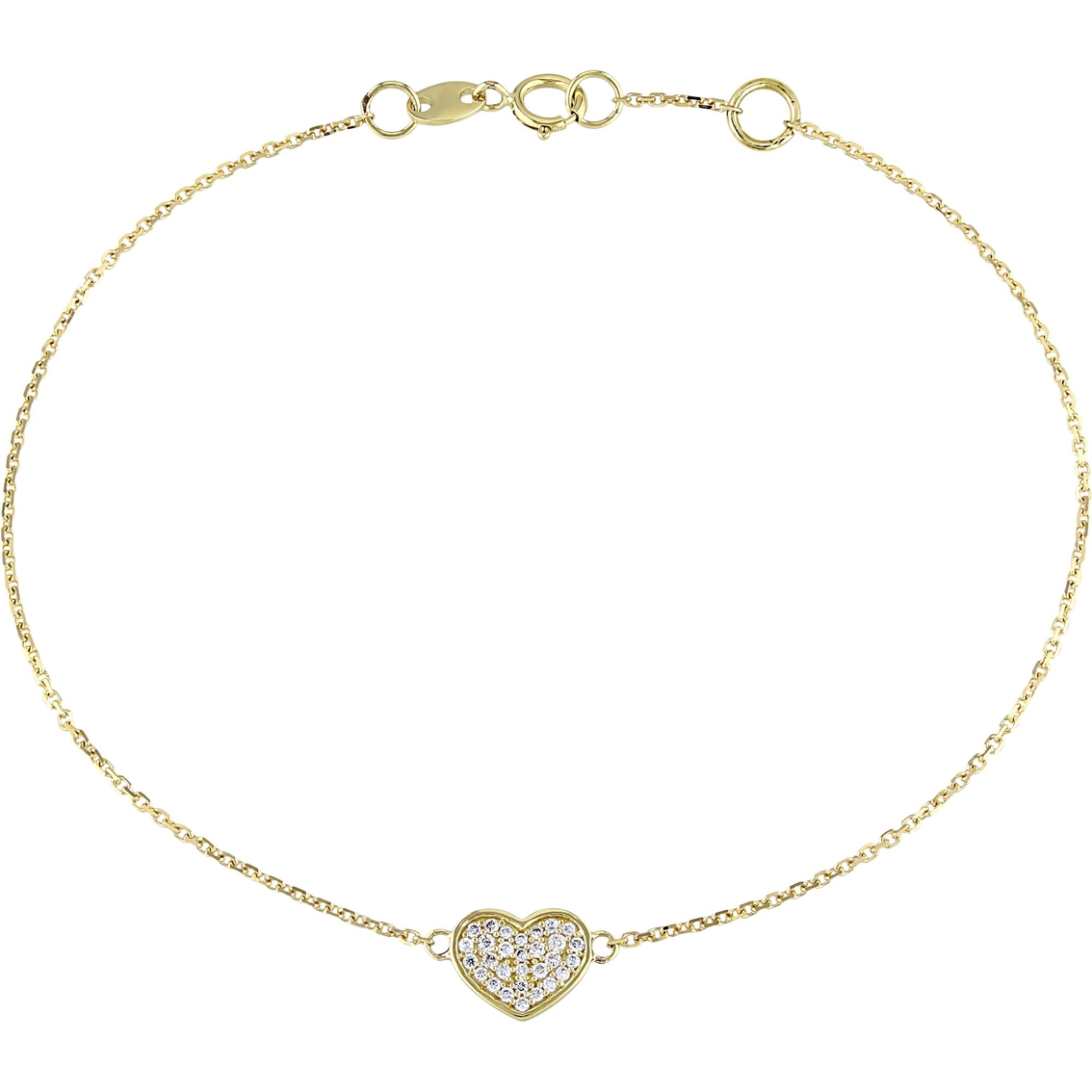 14k Yellow Gold 1/10 Ct Tw Diamond Heart Charm Bracelet | Diamond ...