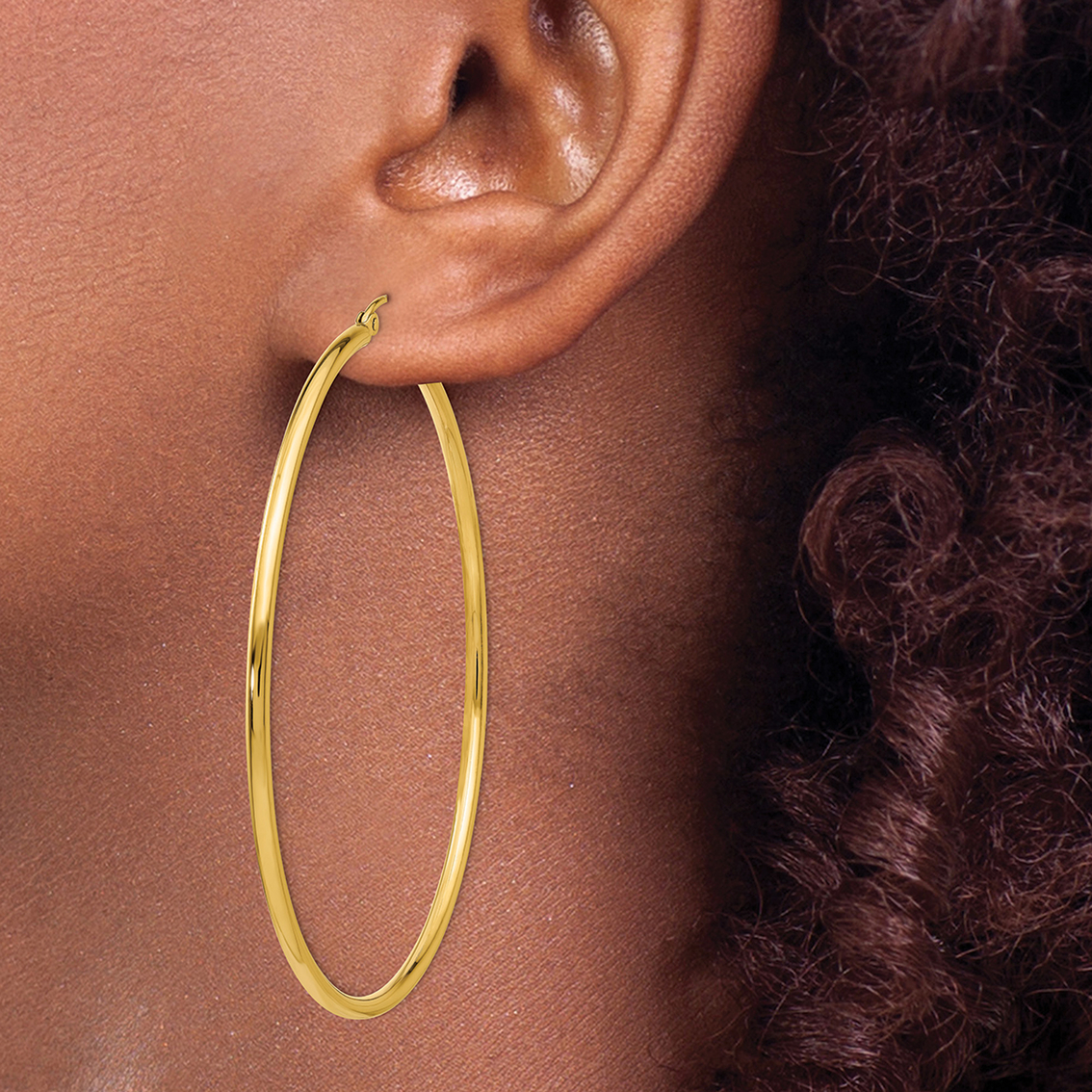 14K Yellow Gold Polished Lightweight Tube Hoop Earrings - Image 3 of 3