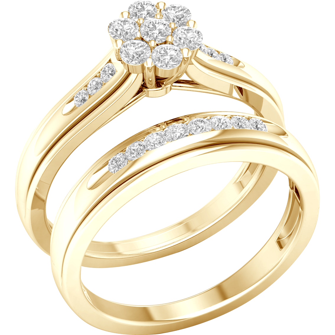 14K Yellow Gold Over Sterling Silver 3/8 CTW Diamond Bridal Set - Image 2 of 4
