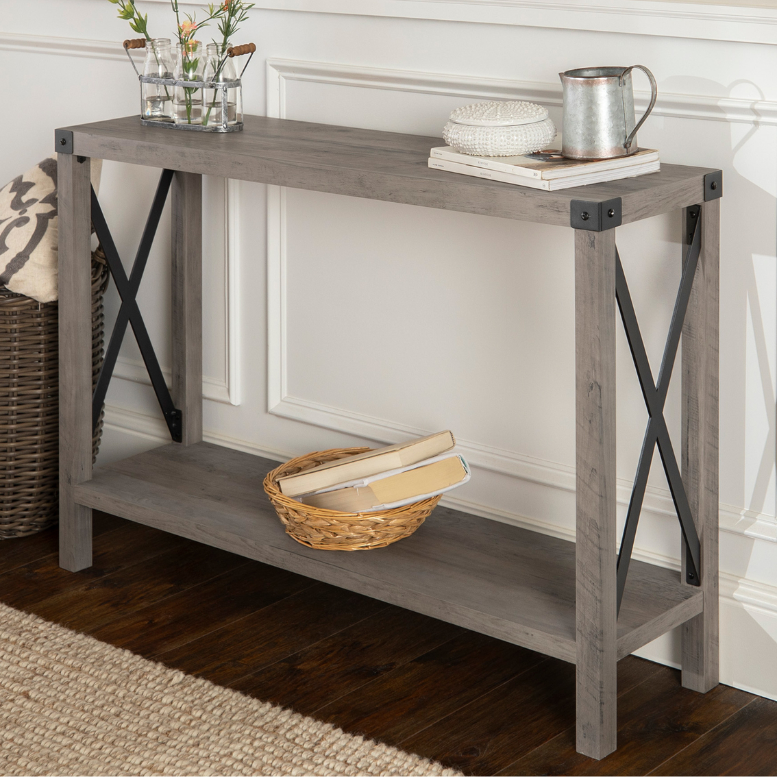 Walker Edison 46 in. Rustic Farmhouse Entryway Table - Image 4 of 4