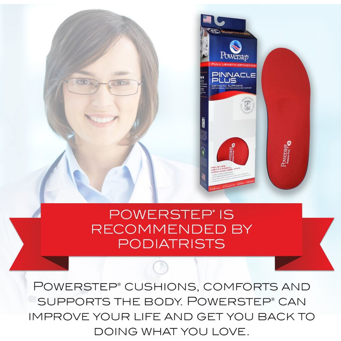 Powerstep Pinnacle Plus Full Length Orthotic Insoles With Metatarsal ...