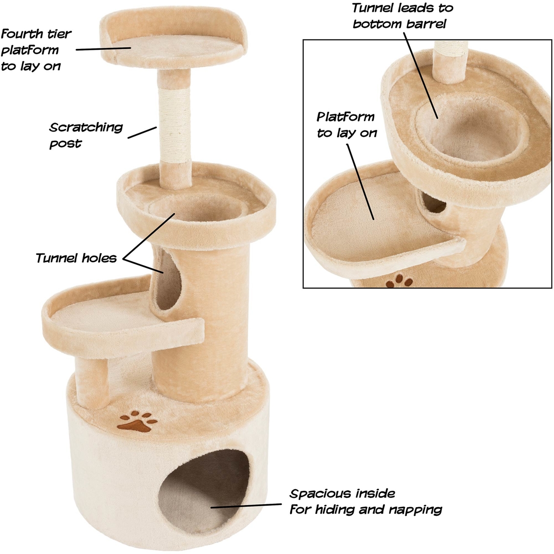 Petmaker 4 Tier Cat Tree Condo with Tunnel and Scratching Post - Image 3 of 6