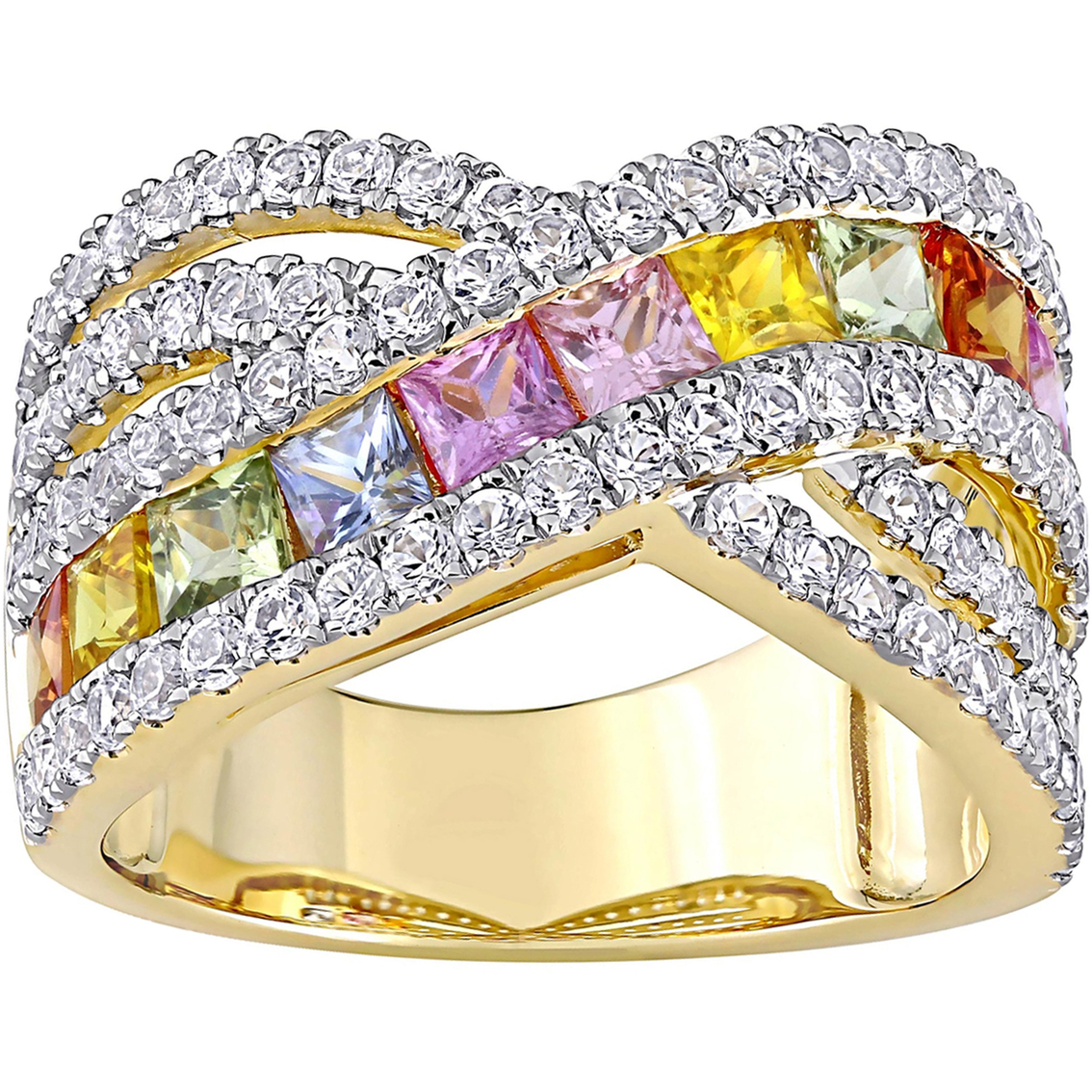 Sofia B. 14k Yellow Gold Multi Color Sapphire Crisscross Ring