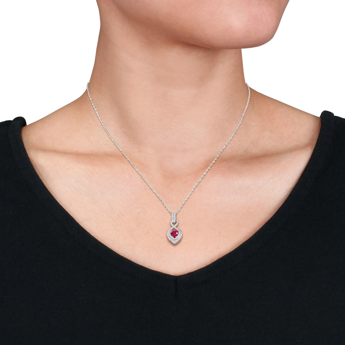 Sophia B. 14K Two Tone Gold Ruby and 1/3 CTW Diamond Infinity Heart Necklace - Image 2 of 2