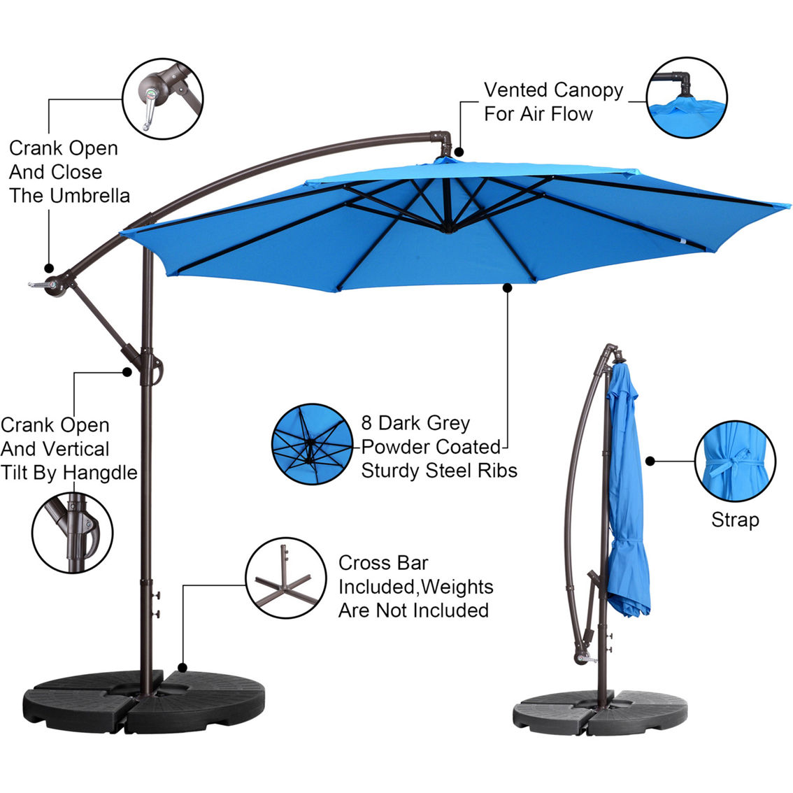 Pure Garden 10 Ft. Offset Patio Umbrella With Vertical Tilt
