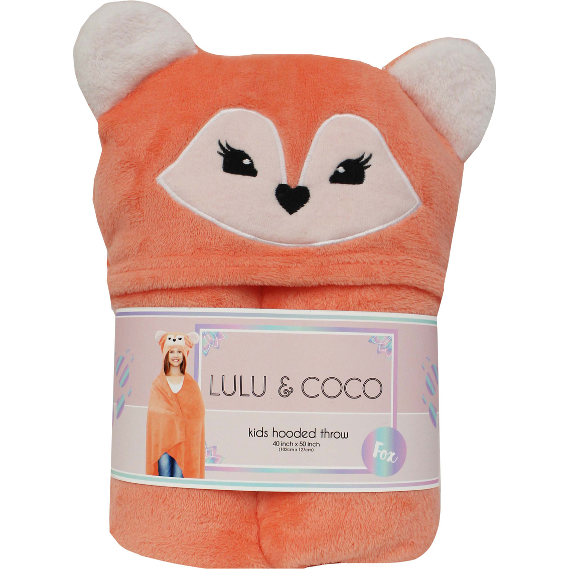 Lulu and Coco Fox Soft Kids Hooded throw 40" x 50" Orange H-27 