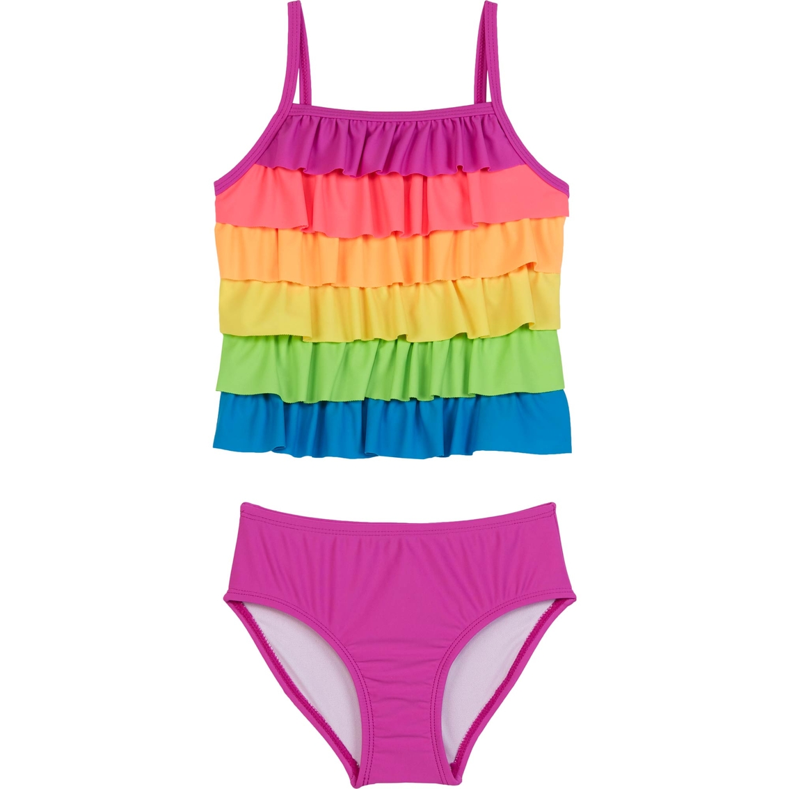 Flapdoodles Little Girls Rainbow Colorblock Ruffle 2 Pc. Swimsuit ...
