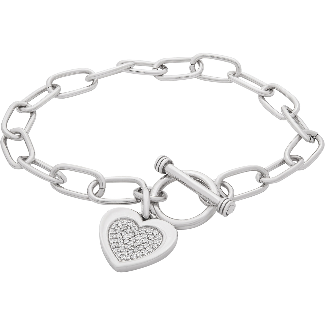 Sterling Silver 1/4 Ctw Diamond Heart Charm Link Bracelet | Diamond ...