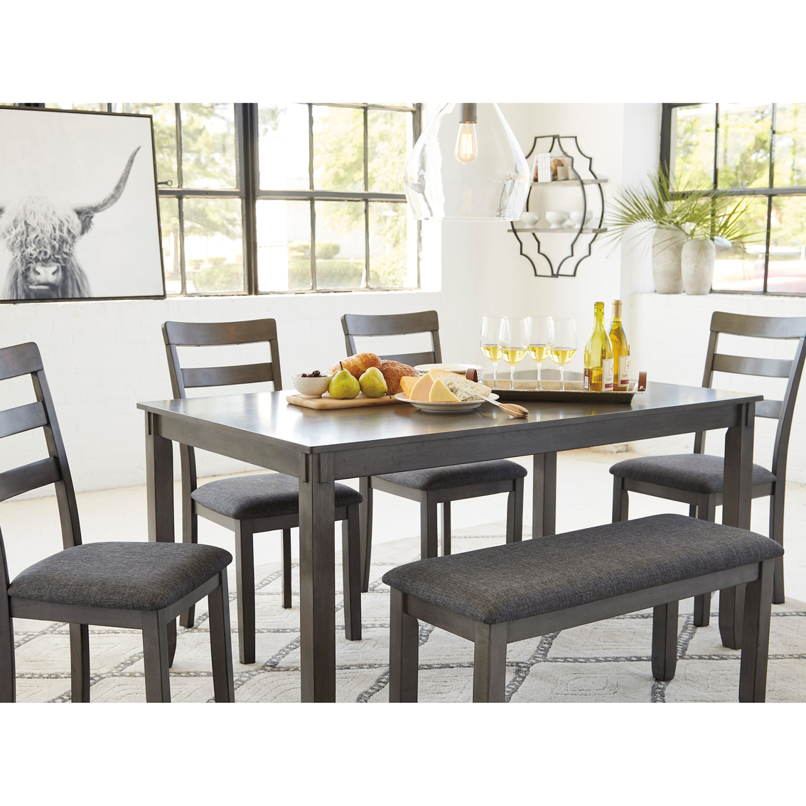 Signature Design by Ashley Bridson 6 pc. Rectangular Dining Set with Bench - Image 3 of 7