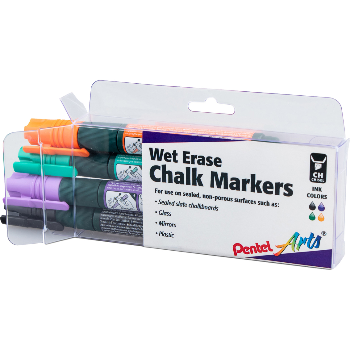 Pentel Arts Wet Erase Chalk Marker 4 pc. Set with Chisel Tip and Plastic Box - Image 2 of 2
