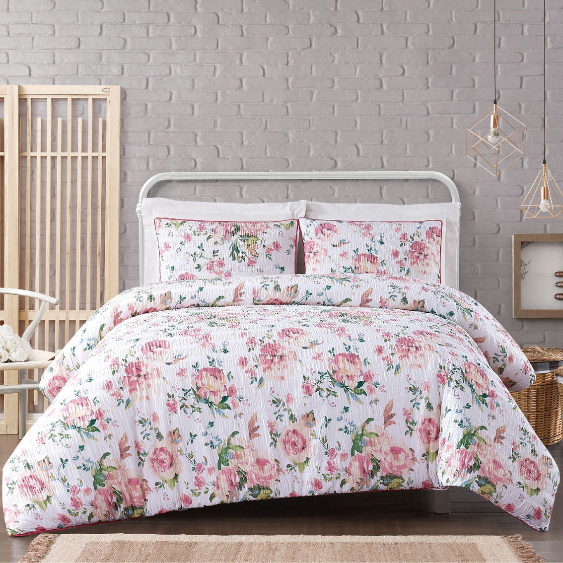 Cottage Classics Blooms Floral Cotton Seersucker Comforter Set ...