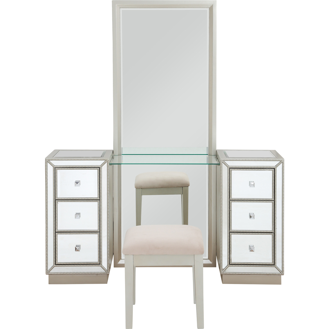Coast to Coast Accents 6 Drawer Console Table with Mirror and Stool - Image 2 of 7