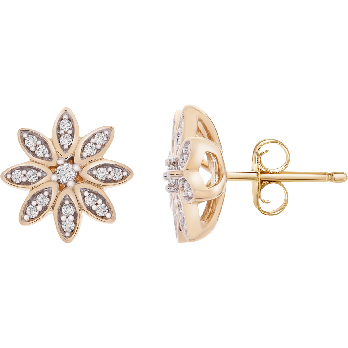 10k Yellow Gold Diamond Accent Flower Earrings | Diamond Stud Earrings ...