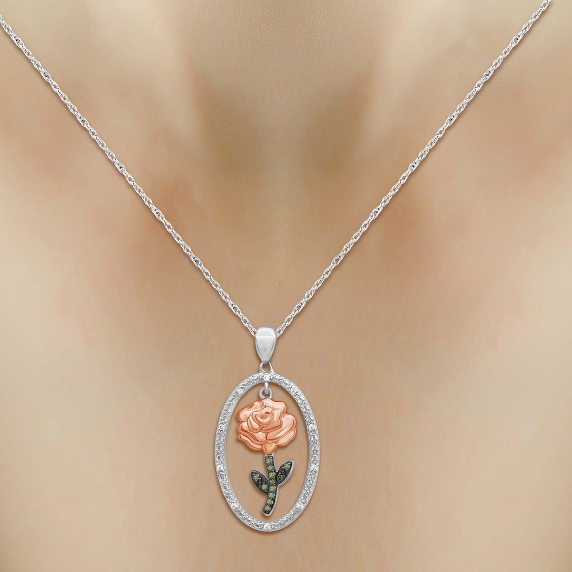 She Shines 14K Gold Over Sterling Silver 1/10 CTW Diamond Dangling Rose Pendant - Image 3 of 4