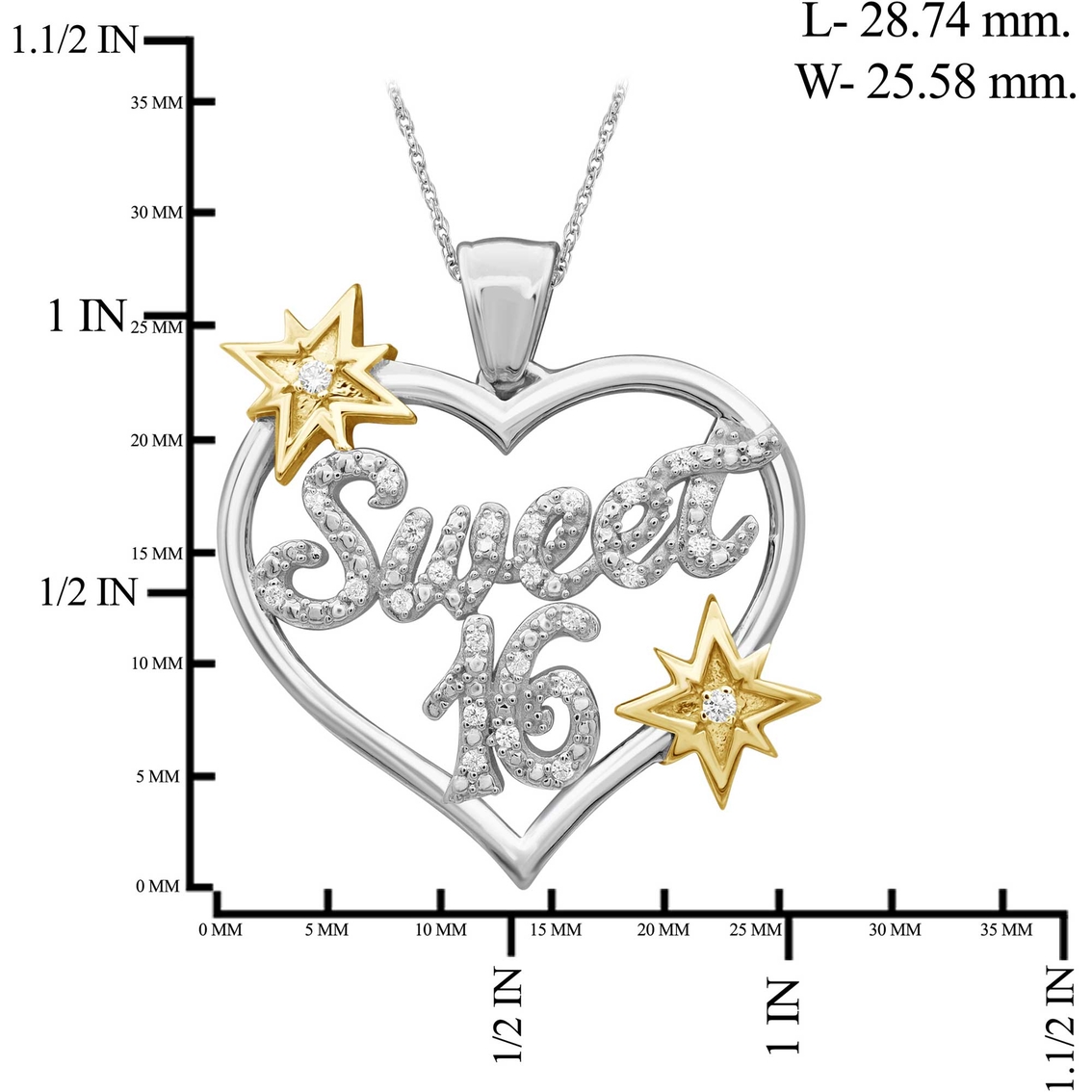 She Shines Sterling Silver and 14K Goldtone 1/7 CTW Diamond Sweet 16 Heart Pendant - Image 4 of 4