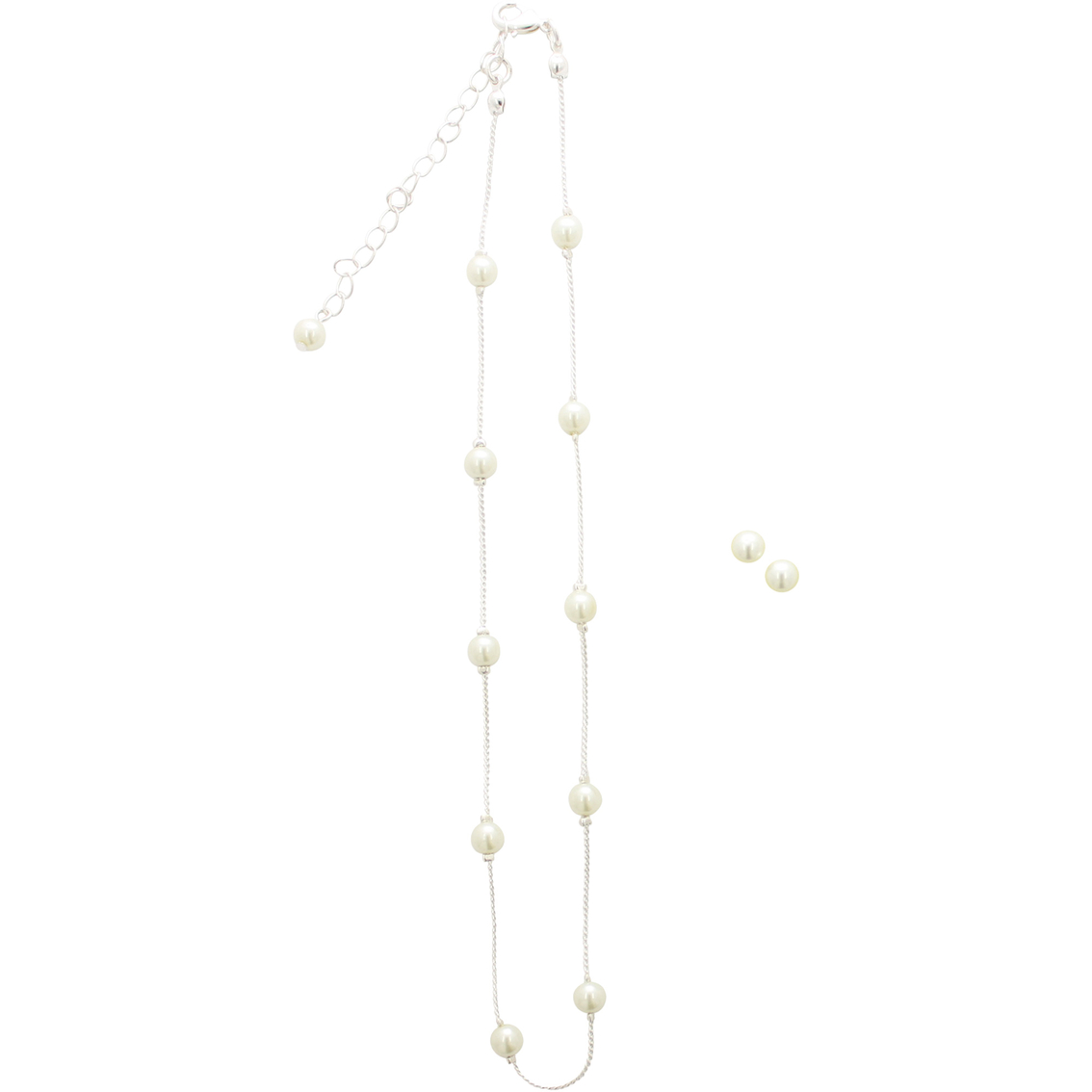 Cherish White Faux Pearl Tincup Necklace and 6mm Stud Pearl Earring Set - Image 2 of 2