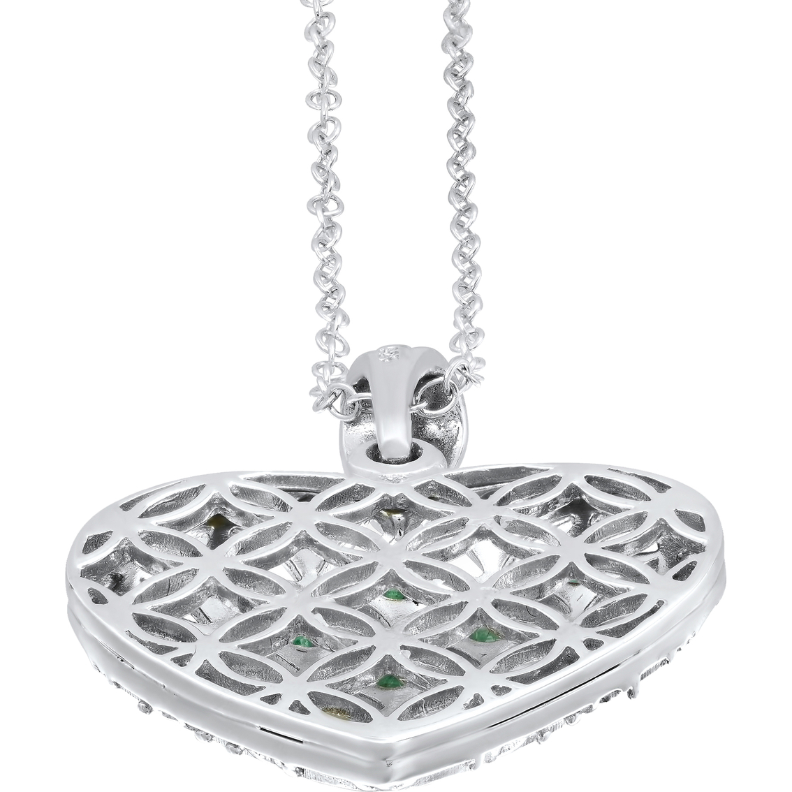 Sterling Silver Genuine Emerald Heart Shape Filigree Pendant 18 in. - Image 3 of 3